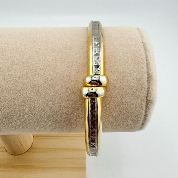 Vintage Gold & Silver Tone Clamp Bracelet Mixed Metals Minimalist Modernist - Picture 4 of 8